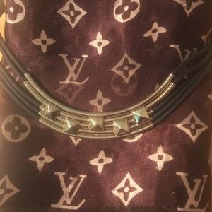 Leather Statement Choker w/Gold Accent